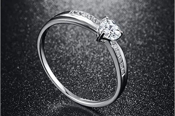 Women's Solid 925 Sterling Silver Heart Cut Cubic Zirconia Eternity Solitaire Engagement Ring pattanaustralia